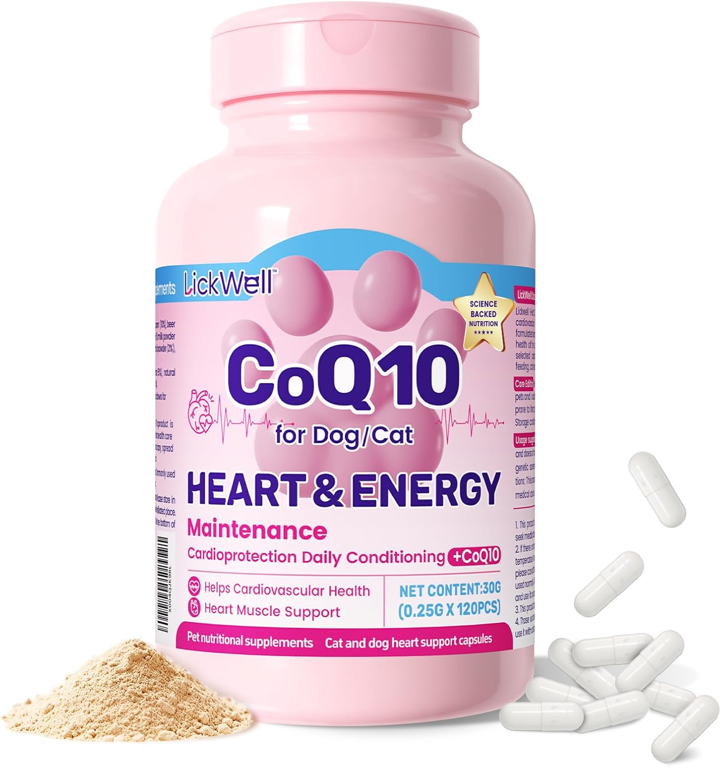 CoQ10 for Dogs, Coenzyme Q10 Heart & Cardiovascular Support Supplement for Dogs Cats, with Taurine & Chicken Liver Powder, Promotes Heart Health, Cognitive and Energy Support - 120 Capsules