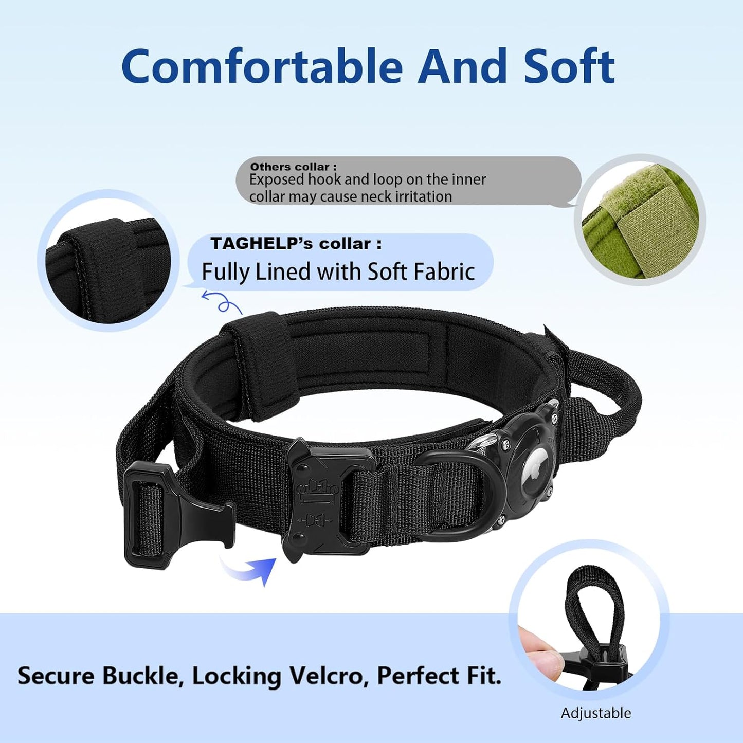 2026 New and Improved AirTag Dog Collar, Military Tactical Dog Collar with Integrated AirTag Holder - Adjustable Control Handle, Durable Metal Buckle, Comfortable GPS Dog Collars (Black,L)