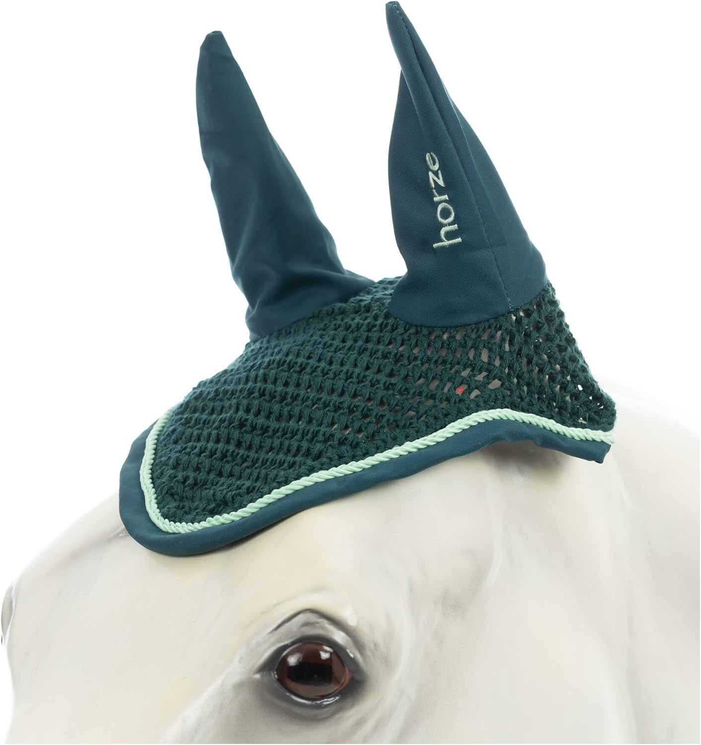 HORZE Pegasus Pony Ear Net - Dark Sea Green - Pony
