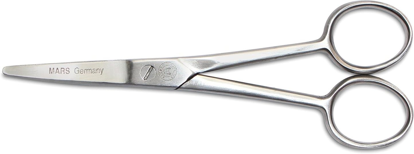 Mars Professional Stainless Steel Curved Scissors Shears, Microserrated, Blunt Points, 5" Length