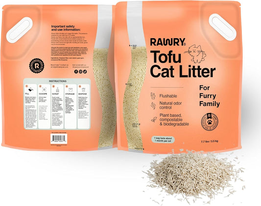 RAWRY Tofu Cat Litter | Clumping, Dust-Free, Unscented, Natural Compostable & Flushable Kitty Litter for Odor Control (1 Month, 7.7 lbs)
