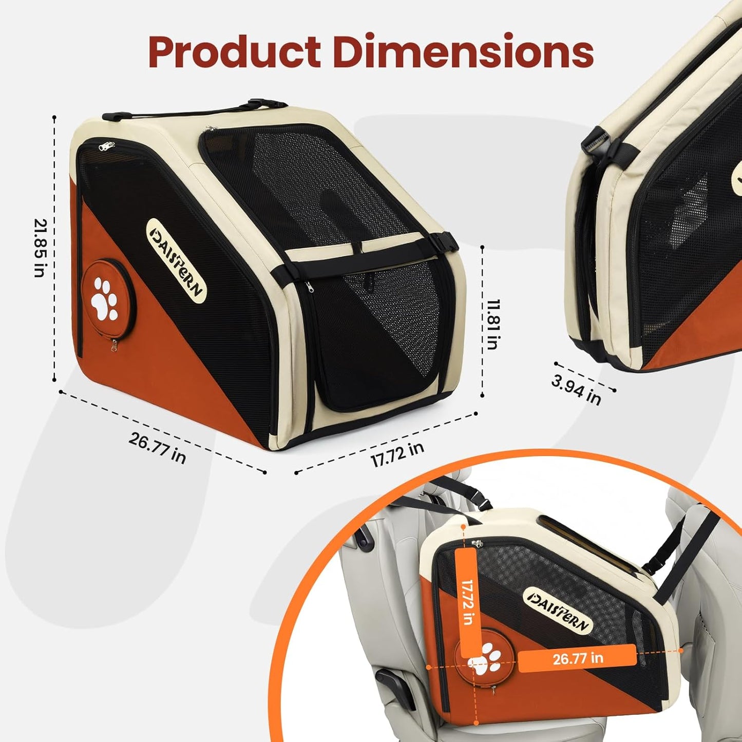 Collapsible Dog Crate for Travel, Portable Pet Crate for Small & Large Dogs, Soft-Sided Car Kennel with Heavy-Duty Metal Frame, Mesh Windows, Feeding/Comfort Access for Backseat Trunk Brown