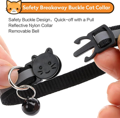 Airtag Cat Collar with Bell, Reflective Nylon Kitten Collar with Apple Air Tag Holder and Breakaway Safety Buckle for Puppy Girl Boy Cats, 3/8" in Width and Lightweight, Black