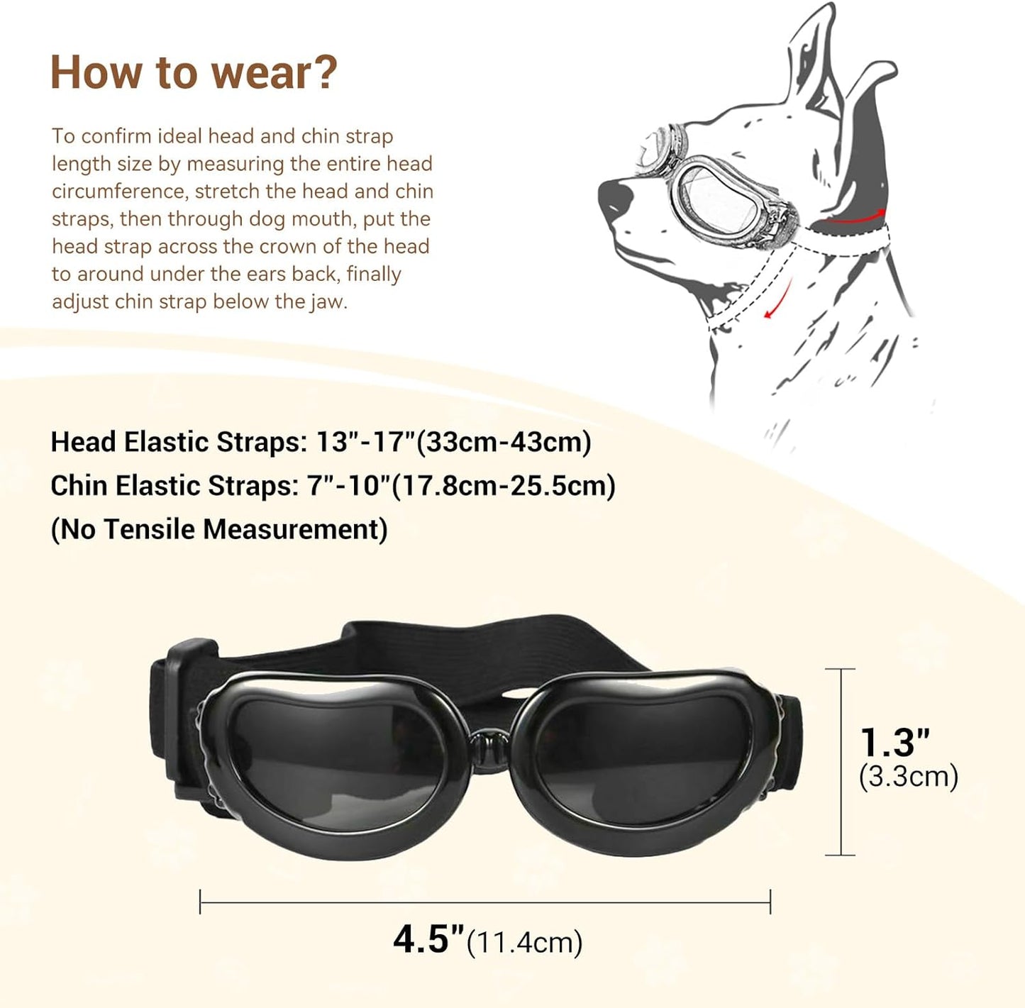 Enjoying Dog Goggles Small Breed, UV Protection Dog Sunglasses Small Breed, Driving Puppy Eye Protection, Windproof Dustproof Anti-Fog, Breathable, Adjustable Straps, Black