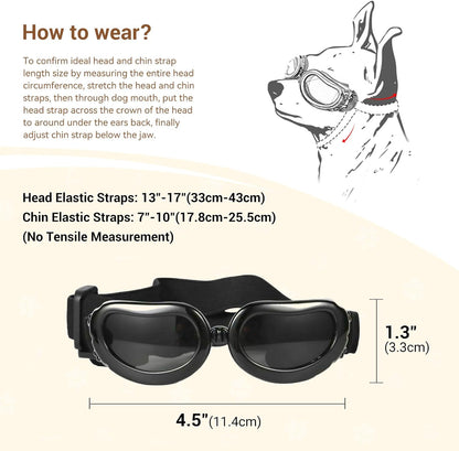 Enjoying Dog Goggles Small Breed, UV Protection Dog Sunglasses Small Breed, Driving Puppy Eye Protection, Windproof Dustproof Anti-Fog, Breathable, Adjustable Straps, Black