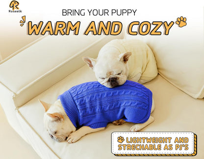 2 Pack Dog Sweaters for Small Dogs - Puppy Medium Warm Clothes in Winter, Turtleneck Pullover Design for Boy Girl Pet, Doggie, Cat, Kitten Chihuahua Bulldog Pug Beagles (S, Blue, Beige)