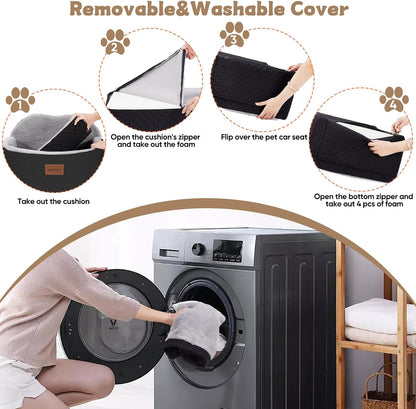 Dog Car Seats for Small Dogs, Detachable Dog Booster Car Seat with Storage Pockets Safety Belt, Pet Booster Cushion for Medium Dogs, Foldable Pet Sofa Cushion & Travel Bed