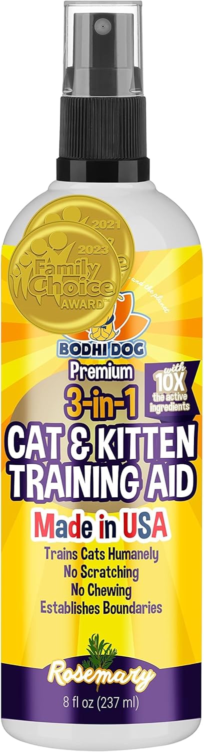 Bodhi Dog 3-in-1 Cat & Kitten Training Aid - Cat Deterrent Spray for Indoor and Outdoor Use - Protect Furniture, Rugs and Plants - Establish Boundaries & Keep Felines Off - Made in USA (8 Fl Oz)