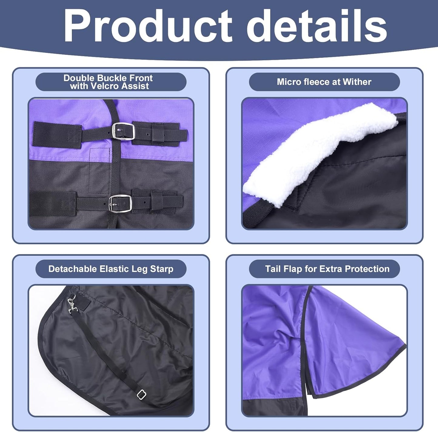 600 Denier Rip-Stop Horse Rain Sheet Lightweight Waterproof and Breathable Turnout Horse Blanket (No Fill) Violet/Black 78