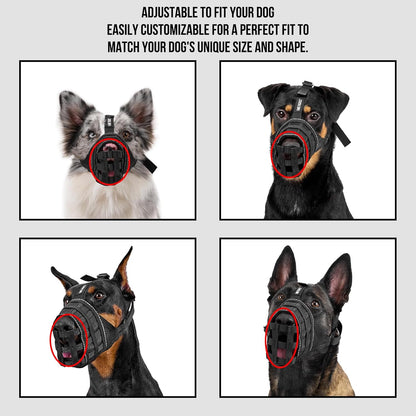 OneTigris Dog Muzzle, Military-Grade Soft Muzzles, Reflective Breathable Adjustable Dog Muzzle for Medium Large Sized Dogs, Prevent Biting Chewing Fighting, Allow Panting Drinking