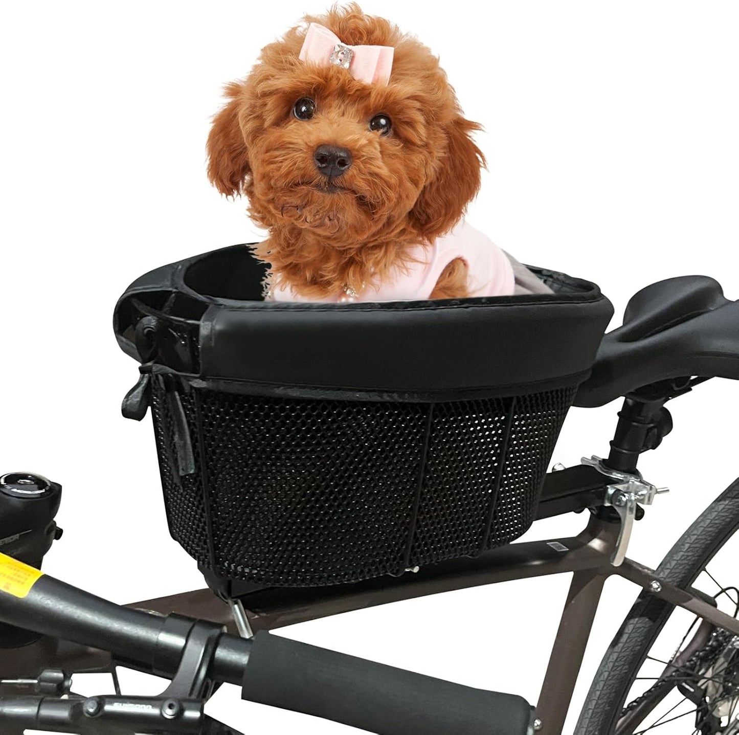 Dog Bike Basket, Adjustable Safety Strap Pet Bike Basket, Bike Dog Basket with Black Liner,for Up to 15lbs Small Dogs Cats Pets(Black)