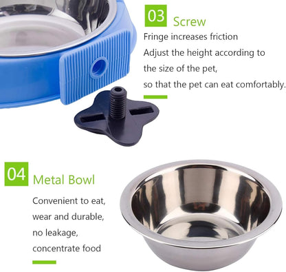 Hamiledyi Crate Dog Bowl 2 PCS Cat Removable Water Food Feeder Bowls with Bolt Holder Stainless Steel Hanging Suitable for Small Pet Dog Cat Bird (Blue+Green)