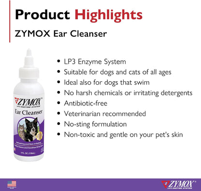 Zymox Ear Cleanser Solution for Dogs and Cats, 4oz