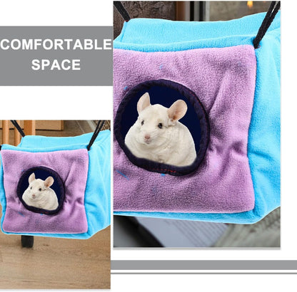 Small Animal Hanging Hammock Cage with Double-Layer Cozy Cube Bed for Hamsters Squirrels Ferrets and Chinchillas Small Pet Suspend Cage Hideout