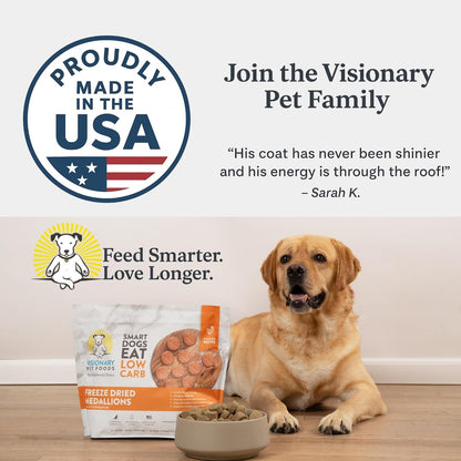 Visionary Pet Foods Low Carb Keto Natural Dry Dog Food Bundle Less Than 1g Net Carbs Freeze Dried Raw Real Beef and Chicken, Diabetic Friendly Made and Sourced in USA 25oz