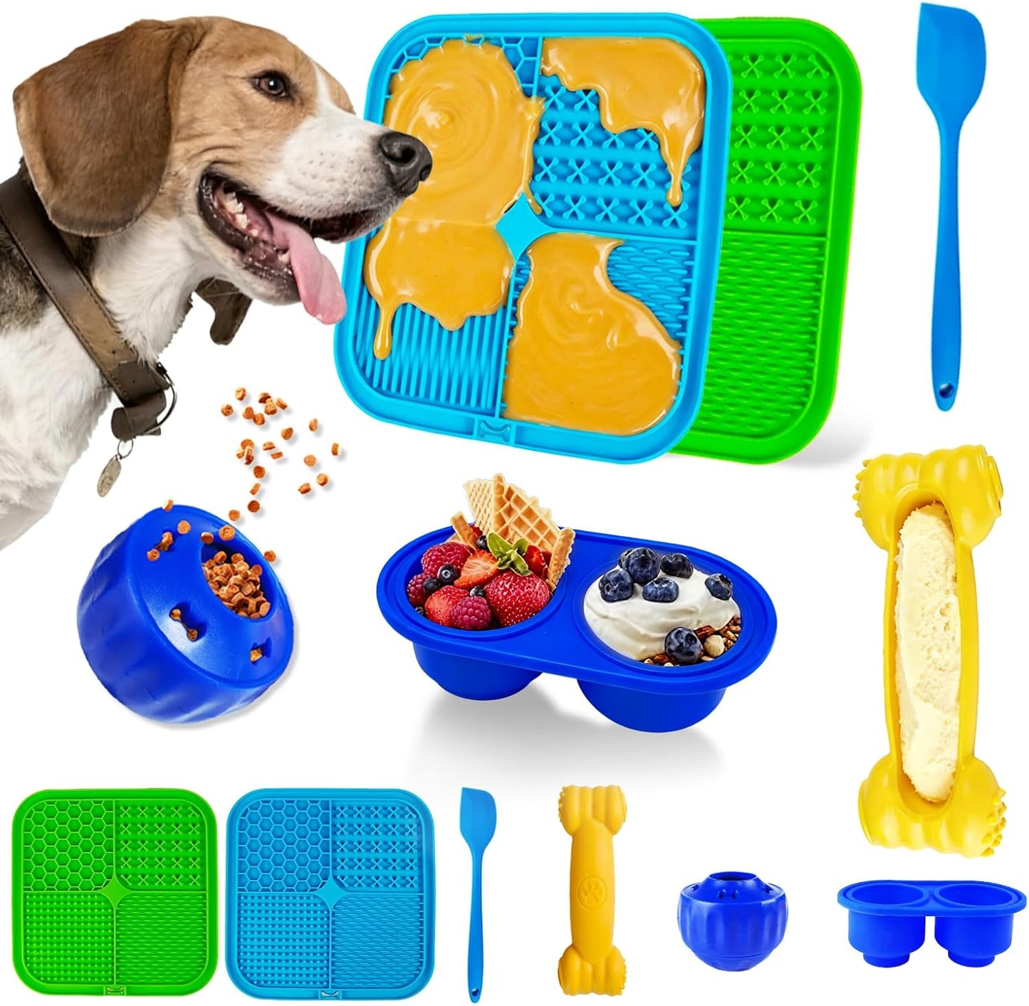 6 Value Pack Enrichment Toys for Dogs Lick Mat, Frozen Bone Power Chew & Frozen Dog Puzzle Toy, Treat Dispensing Slow Feeder Dog Enrichment Toys to Keep Them Busy for Stimulating & Cognitive Toys