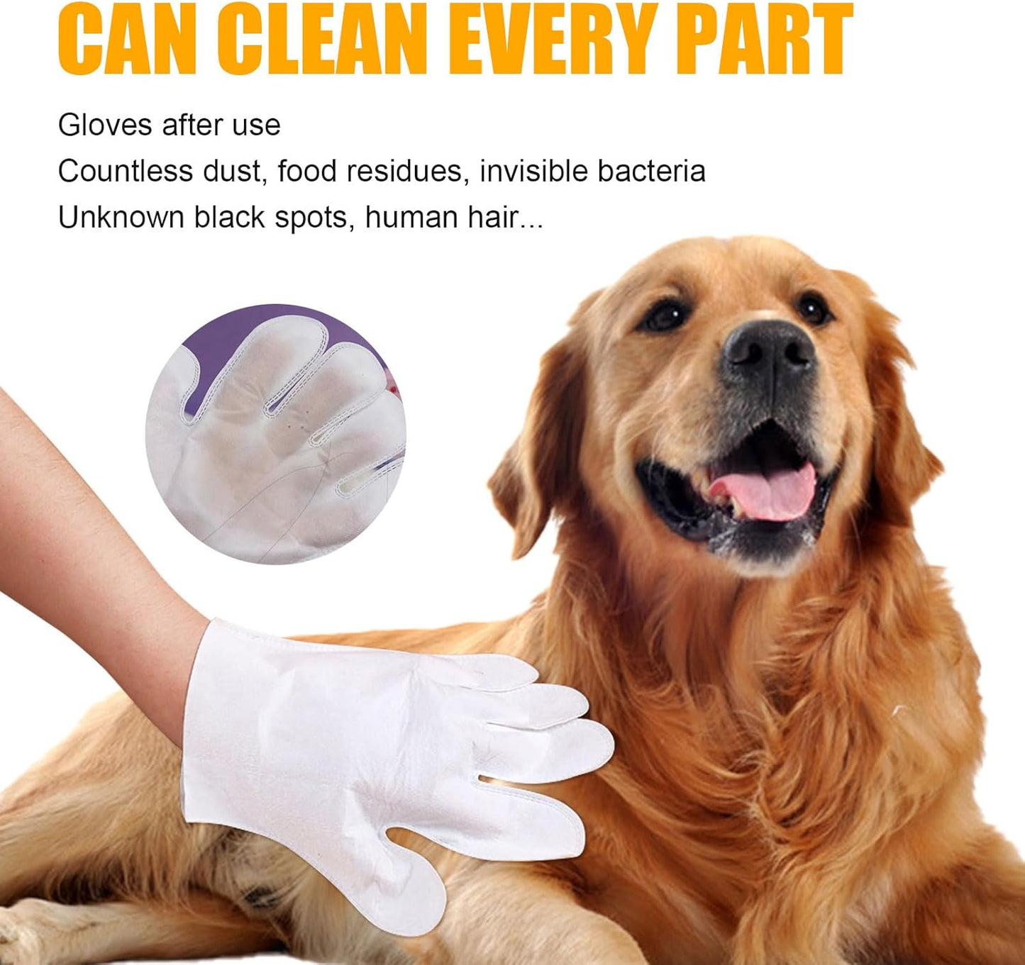 Pet Wash Free Grooming Gloves, 6Pcs Cleaning Cat Dog Wipes for Face, Ear, Eye, Paws Pet Body Rinse Free Gloves, No Rinse Thick Extra Puppy Wipes, Disposable Plant-Based Dog Bath Wipes