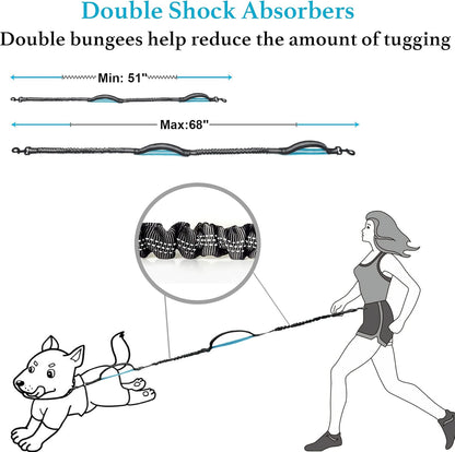 iYoShop Retractable Hands Free Dog Leash - Dual Handle Bungee Waist Leash for Small, Medium and Large Dogs (Medium/Large, 25-150 lbs, Black)