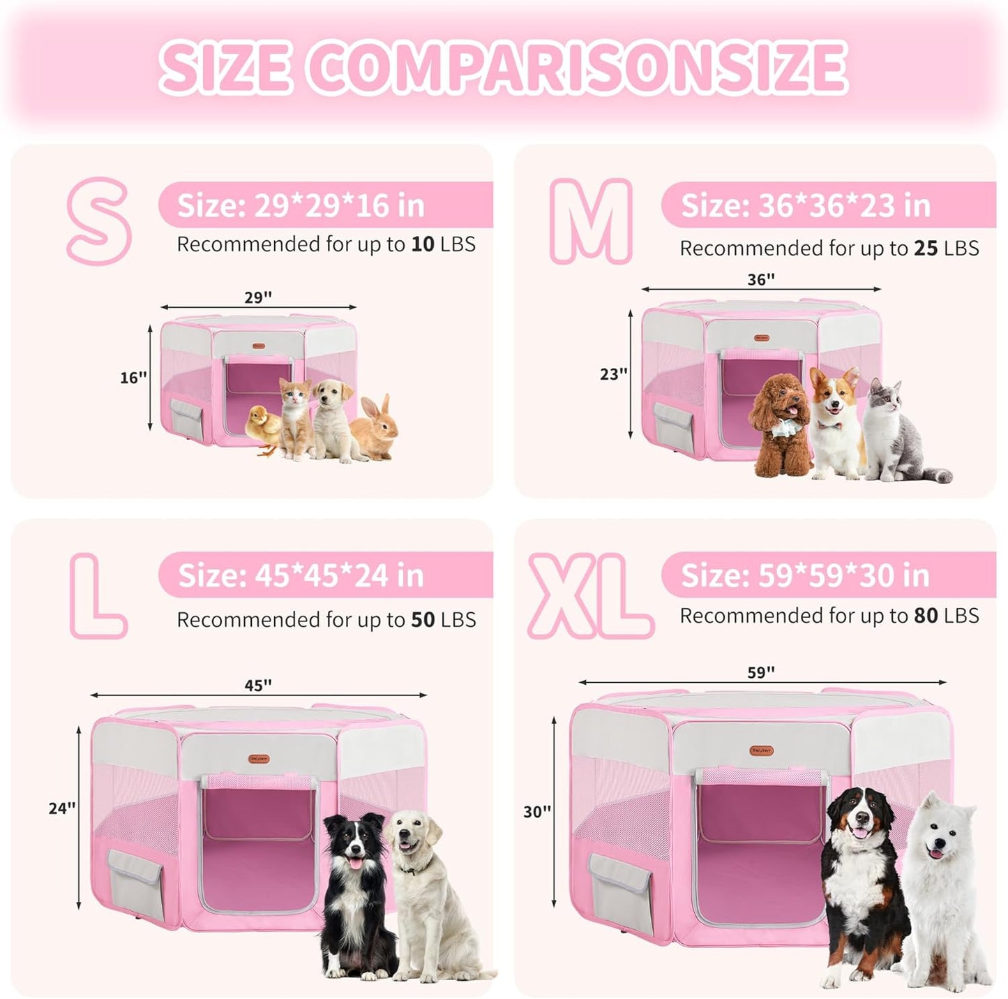 Dog Playpen, Portable Pet Play Pen Foldable Carrying Case, Puppy Pens Outsid for Small Cat Indoor/Outdoor, Removable Mesh Shade Cover