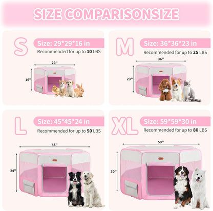 Dog Playpen, Portable Pet Play Pen Foldable Carrying Case, Puppy Pens Outsid for Small Cat Indoor/Outdoor, Removable Mesh Shade Cover
