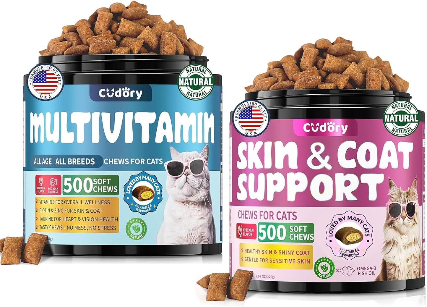 Natural Skin and Coat Support for Cats Cat Multivitamin, Crunchy & Creamy Cheese Chew