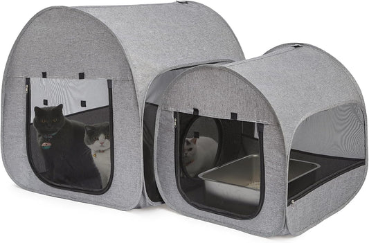LUCKITTY Portable Cat Playpen, Delivery Room, Enclosure, Postoperative Recovery, House Design for Better Standing, Foldable Pet Tent for Indoor and Outdoor Use, Cat Houses & Condos Dark Gray