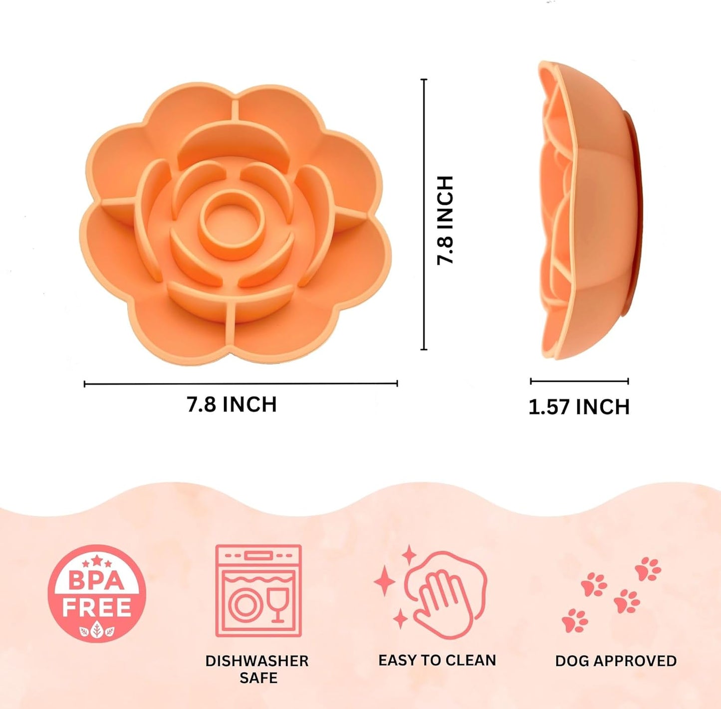 Rose Petal Silicone Lick Mat Slow Feeder for Dogs, Cats & Pets (Orange)