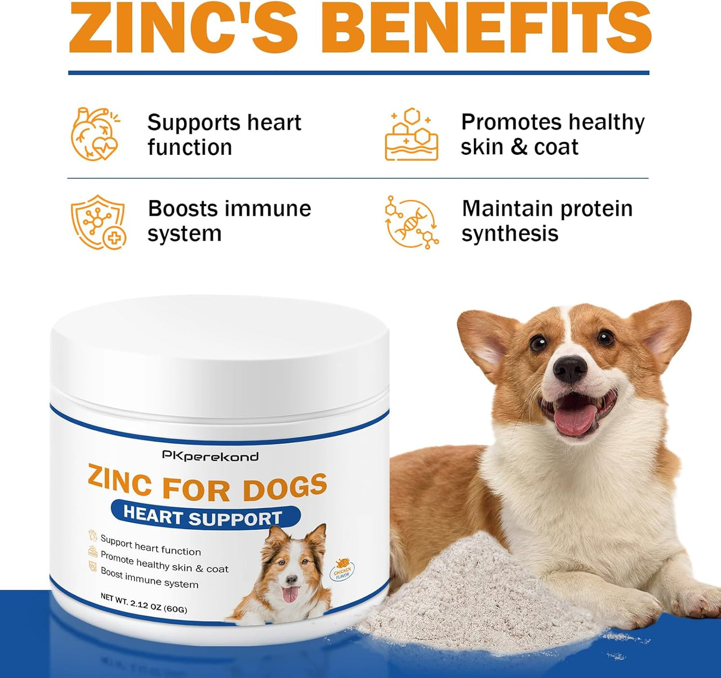 Zinc for Dogs, Heart Support Supplement for Dogs, Promote Heart Function, Healthy Skin and Coat, Strengthen Immune Function, Cellular Growth with Biotin, Selenium and Vitamins