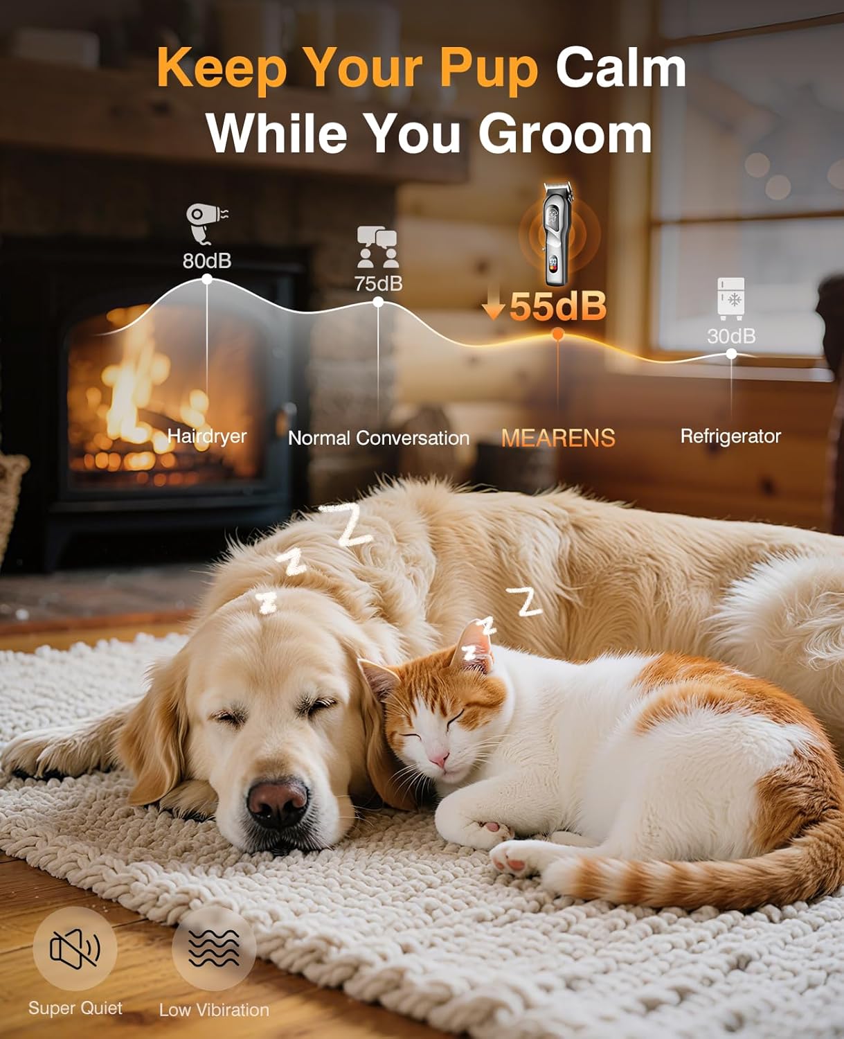 Dog Clippers for Grooming, Dog Grooming Kit for Heavy Thick Hair, Low Noise Cordless Pet Hair Trimmer with Stainless Steel Blade, Professional Rechargeable Hair Trimmer for Dogs and Cats