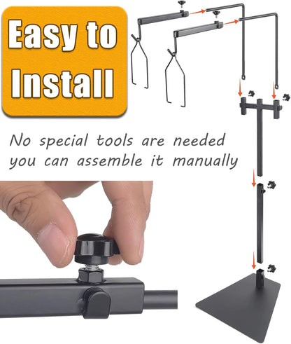 Dual Reptile Heat Lamp Stand for Light Fixtures - Adjustable Height 14.4"-36.2" Metal Holder - Floor Light Stand for Terrarium & Tank - Heating Light Bracket for Fixing Reptile Lamp Fixtures