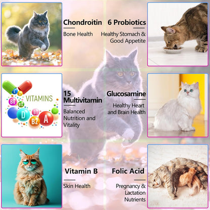 Cat Multivitamin,15 in 1 Cat Vitamins Liquid Drops Supplements for Heart Health, Bones, Joint, Skin & Coat, Bladder, Immune System Support 60ml