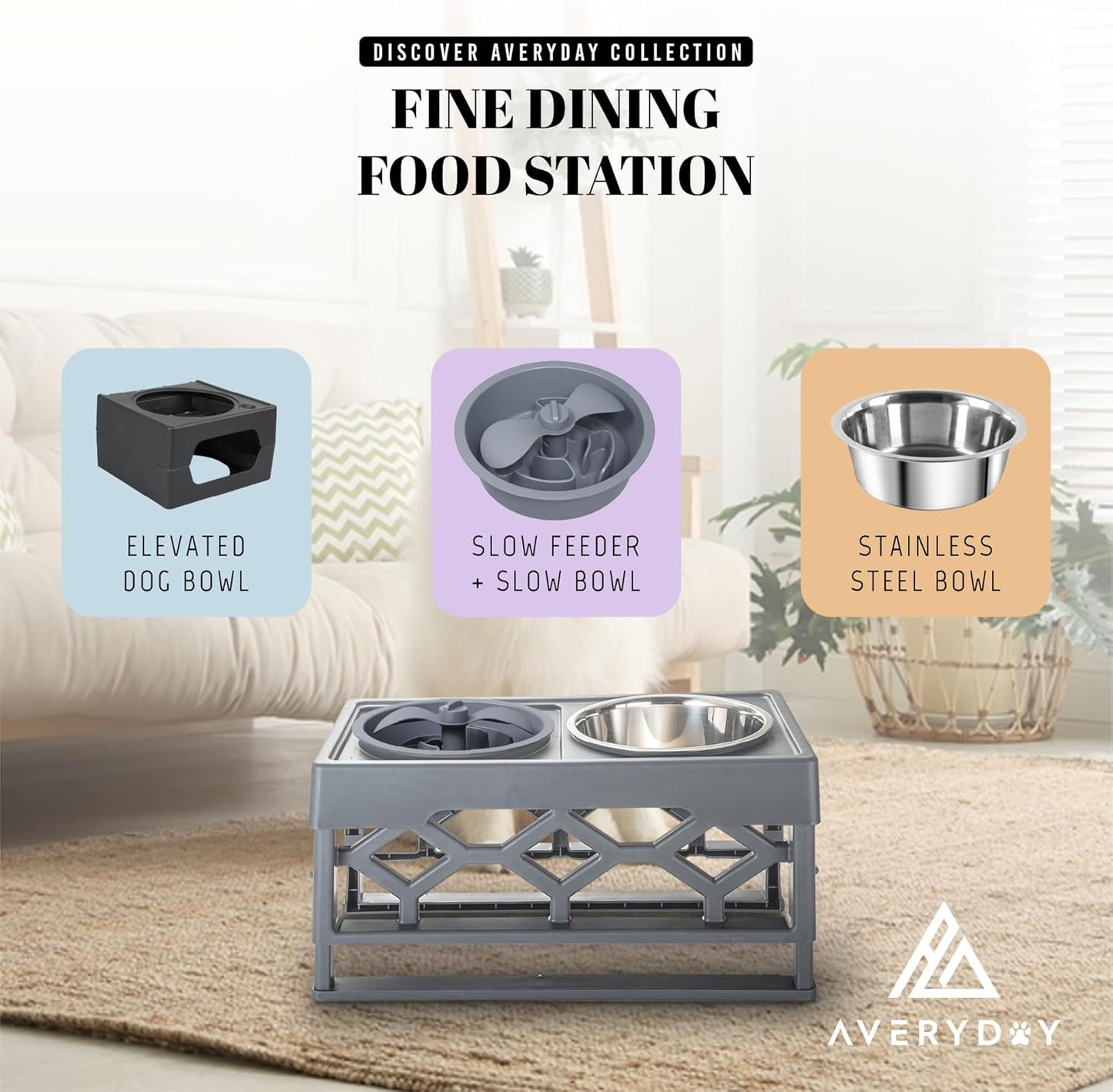 AVERYDAY Slow Feeder Dog Bowls for Medium Breed, 1.5 Cups Deep Food Puzzle Bowl with Spinning Slow Feeder Insert, Non-Slip Bottom, Fits for Raised Stand, Hard Maze Design for Small and Medium Dogs