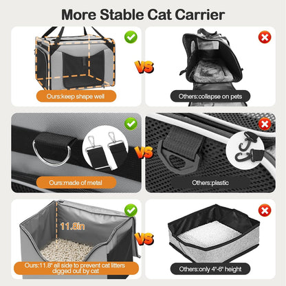 24"x17"x16" Extra Large cat Condo Enclosure with Litter Box, Collapsible Large Cat Travel Carrier for Car, Soft-Sided Expandable Large Cat Enclosures for Cats Under 30 lbs