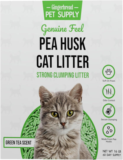 Premium Pea Husk Scented Cat Litter for Happy and Healthy Cats. (16 lbs)(Green Tea)