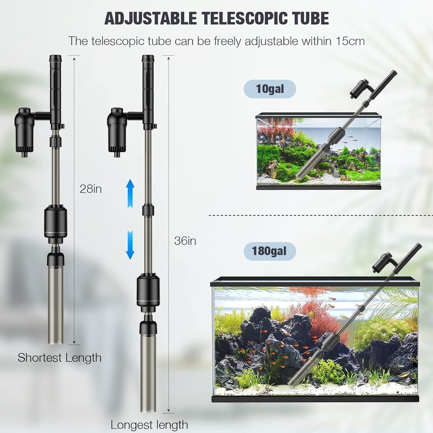 AKKEE Aquarium Vacuum Gravel Cleaner, 18W Electric Fish Tank Cleaner Vacuum, 6 in 1 Multifunctional Aquarium Cleaner for Automatic Water Change, Wash Sand, Water Circulation and Timed Off