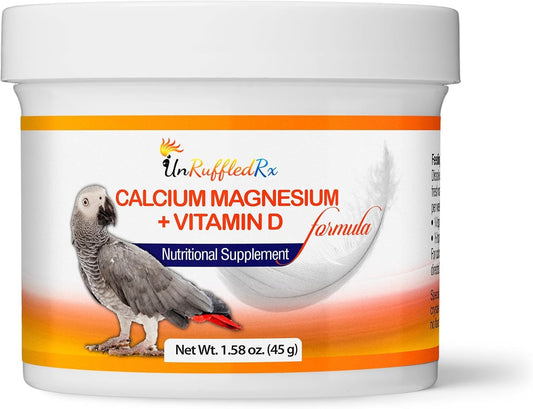 UnRuffledRx™ Bird Calcium Plus with Magnesium and D3, Dissolves Clear and Tasteless in Water, Supports Bone, Muscle, Feather and Egg Health, 45 Servings, Made in FDA-Registered USA Facility