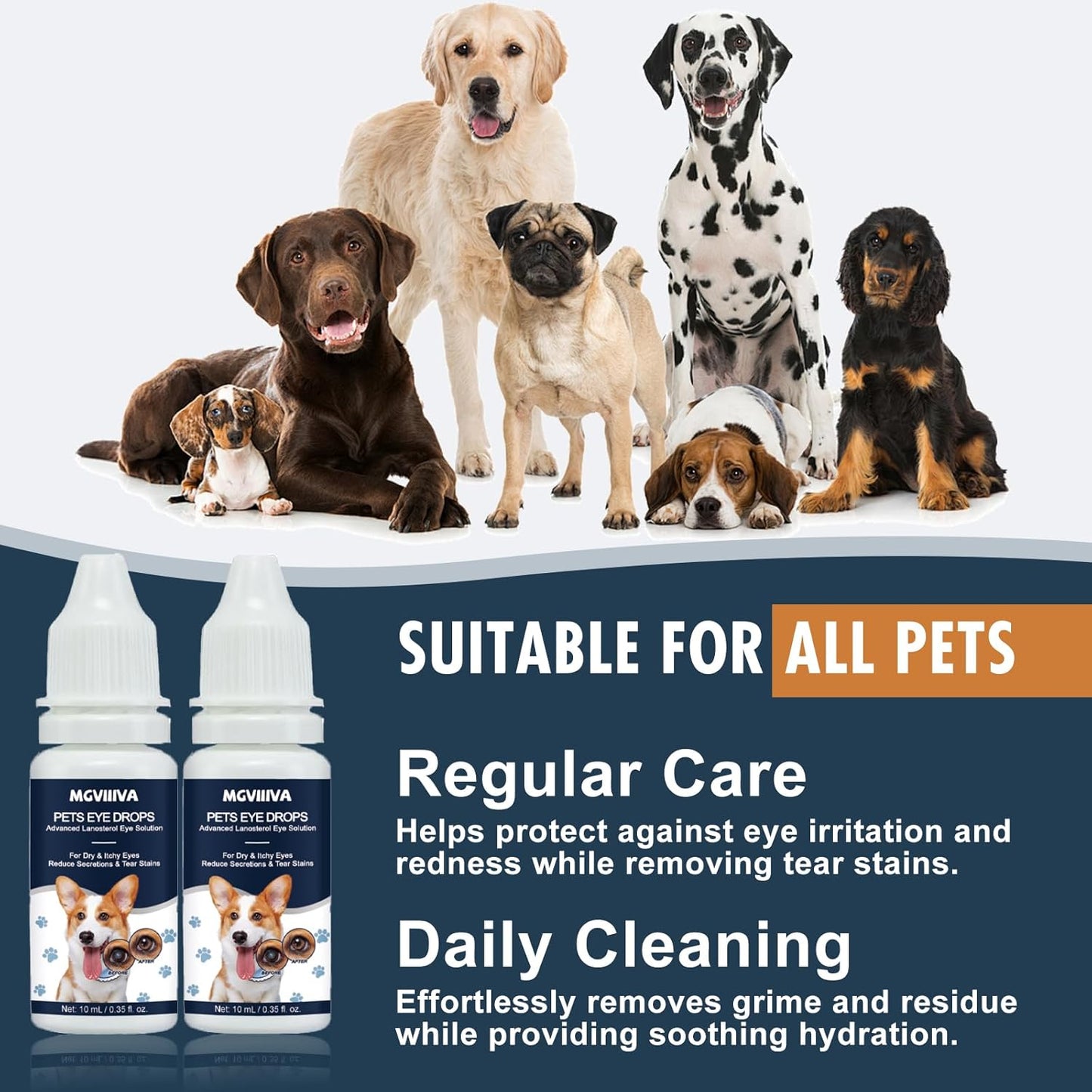 Dog Eye Drops, Cataract Drops for Dog & Cat Relieving Itching & Irritation, Gentle Daily Eye Drops for Dogs Eye Infection Treatment, Long-Lasting Relief for Dryness Pink Eyes Vision Clarity (2 X10ml)