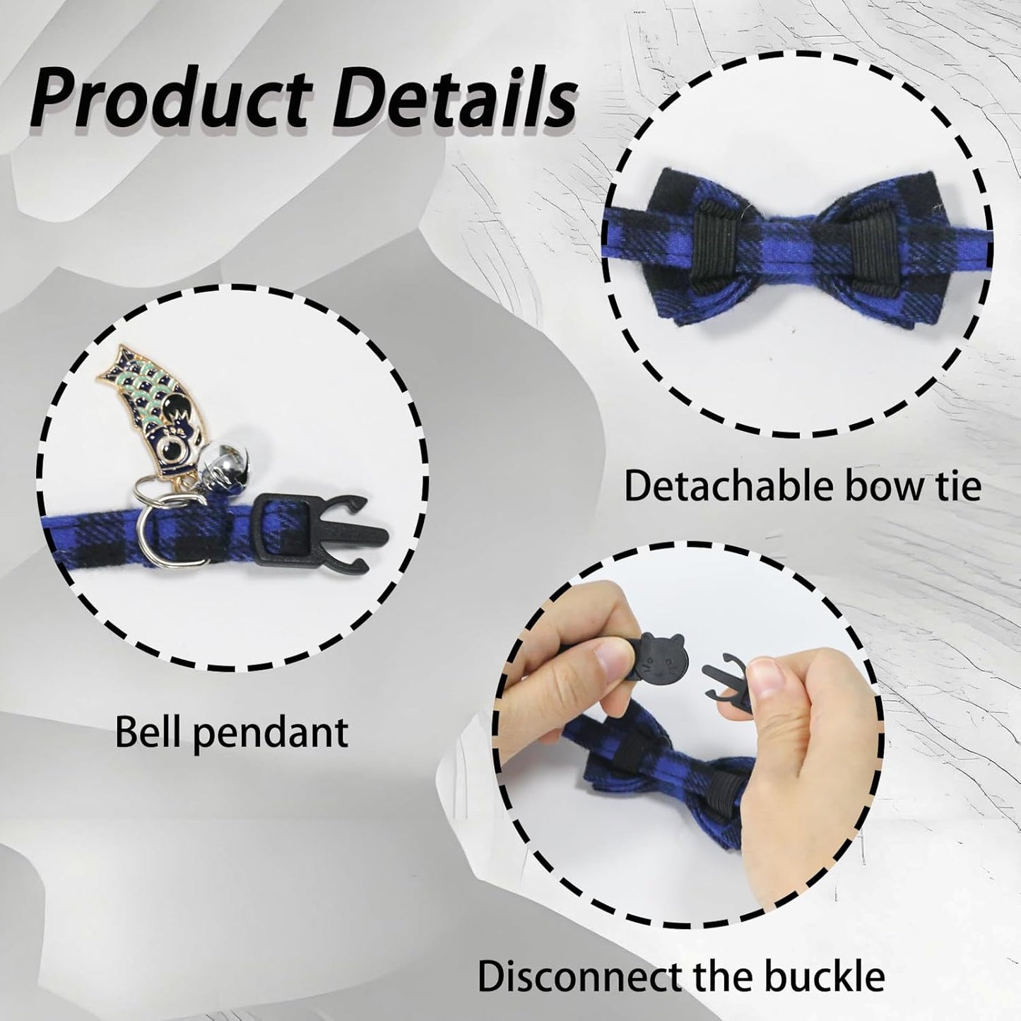 4 Pcs Bow Tie Cat Collar, Breakaway Kitten Collar Quick Release Cat Collars with Bell and Small Fish Pendant, Adjustable Plaid Kitten Collar for Cats/Pet Cats Kittens