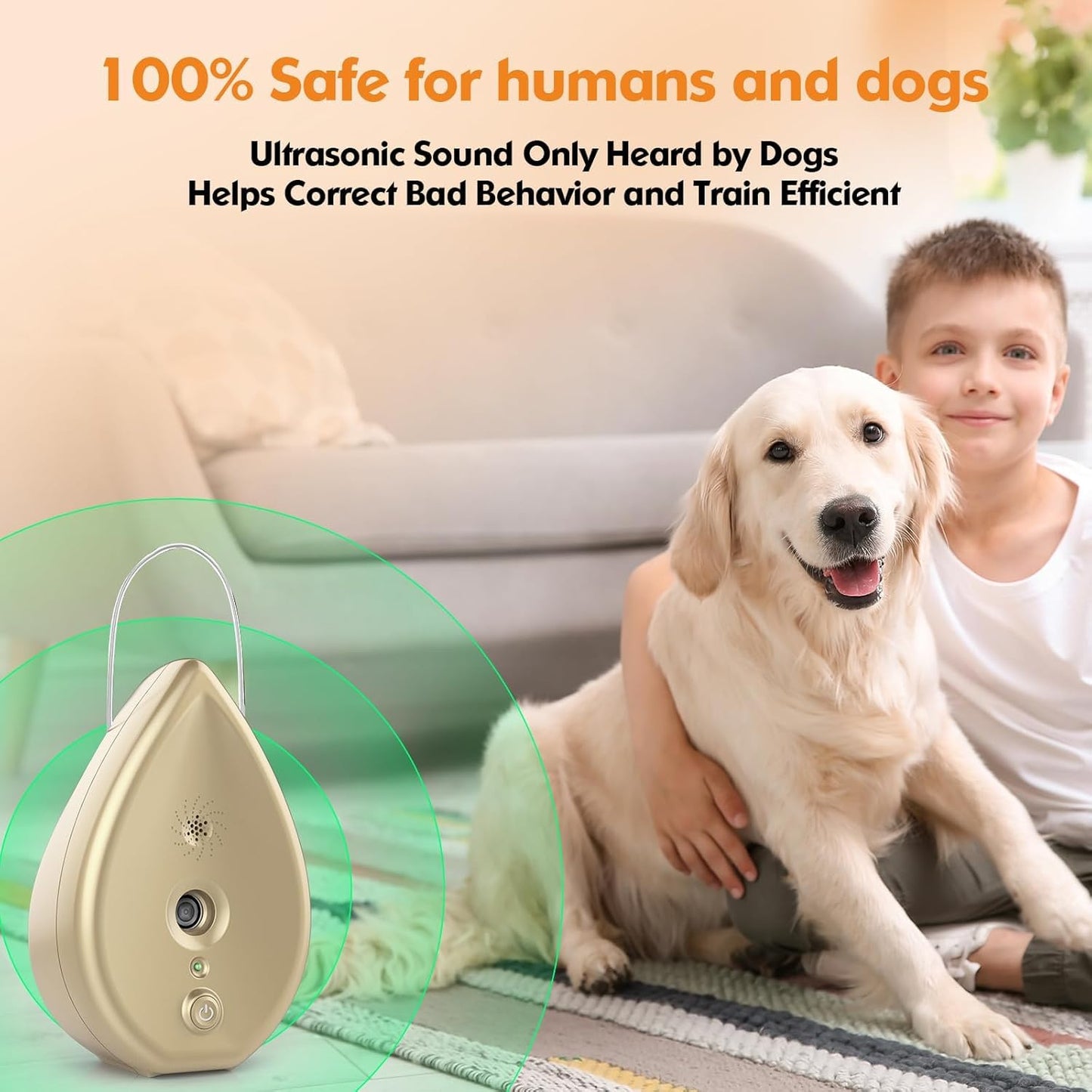 Anti Barking Device for Dogs Bark Box, Rechargeable Ultrasonic Barking Deterrent Devices with 3 Modes/Irregular Ultrasound Frequency/Automatically Electronic Dog Whistle Neighbors Dog Silencer(Gold)