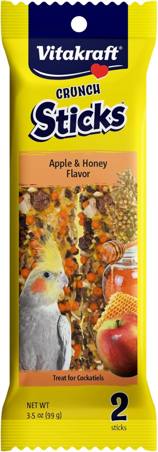 Vitakraft Crunch Sticks Cockatiel Treat - Apple and Honey - Pet Bird Treat Toy