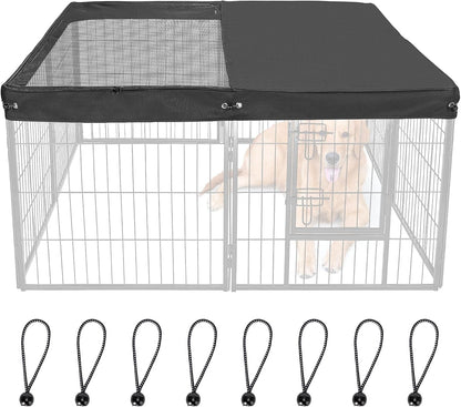 Dog Playpen Cover,Top Dog Pen Cover for 47in 4 Panels Play Pen,Escape-Proof Playpen Covers Indoor/Outdoor(Black, with Half Mesh)(Playpen Not Included)