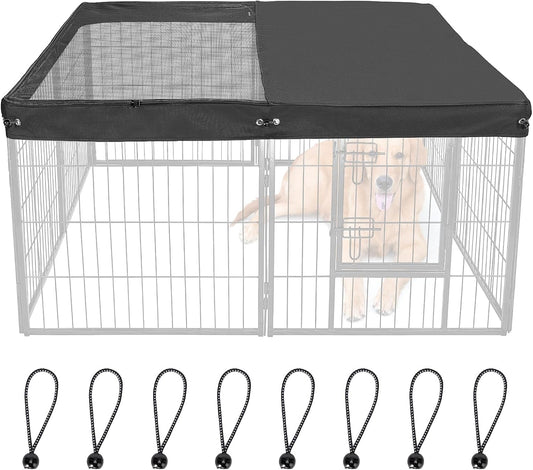 Dog Playpen Cover,Top Dog Pen Cover for 47in 4 Panels Play Pen,Escape-Proof Playpen Covers Indoor/Outdoor(Black, with Half Mesh)(Playpen Not Included)