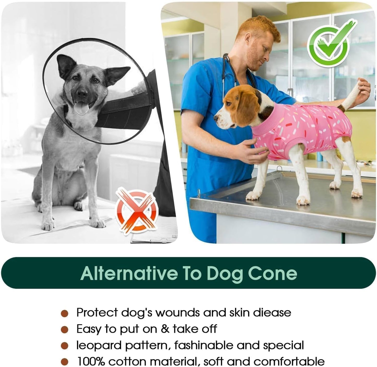 Kuoser Recovery Suit for Dogs, Dog Recovery Suit Female Doggie Onesie for Surgery, Post-Op Onesie for Female & Male Dogs, Soft Protective Wear, PinkRibbon M