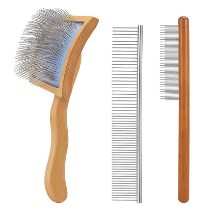 3 PCS Slicker Brush for Dogs, Makerfire Ergonomic Dog Slicker Brush for Grooming Long Hair Dogs, Professional Dog Grooming Brushes with Detangler Comb for Golden Doodle & Poodle