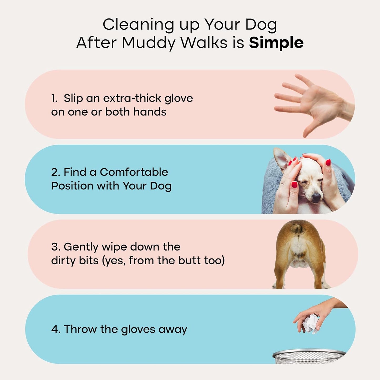 Uproot QuickClean Gloves Pro: Extra-Thick Pet Glove Wipes for Dogs & Cats - Easy Wipe Paws, Eyes, Ears, Butt, & Body - Lick-Safe for Cats & Dogs - Cleaning, Deodorizing & Grooming (20 Pack)