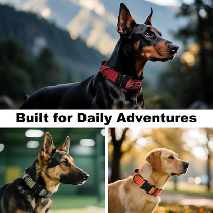 Plutus Pet Tactical Dog Collar with Tracker Pocket for AirTag, Adjustable Reflective Nylon Collar, Metal Buckle, Leather-Wrapped Handle, Soft Padded for Medium Large Dogs (Blue, M)