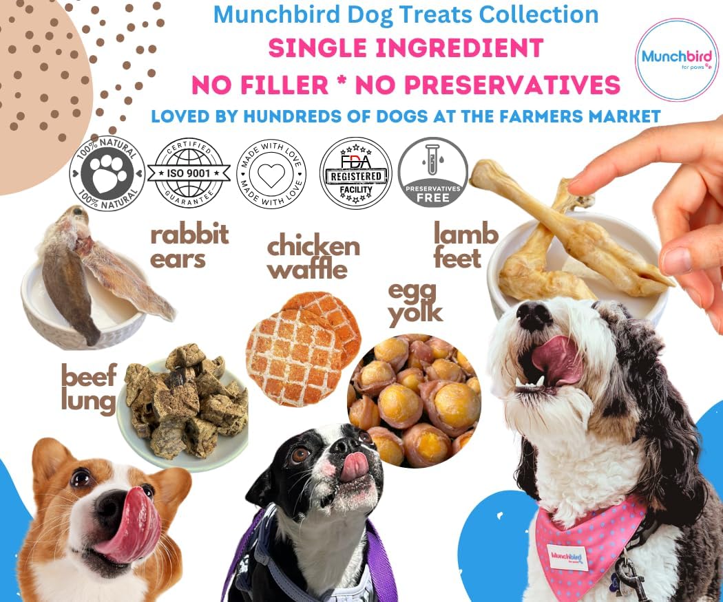 Munchbird Lamb Trotter Dehydrated Dog Treats Natural Glucosamine for Dogs Chondroitin for HIPS and Joints Lean Hypoallergenic Protein Rawhide Free. Alternative to Duck Feet Lamb Ears (4.5 oz)