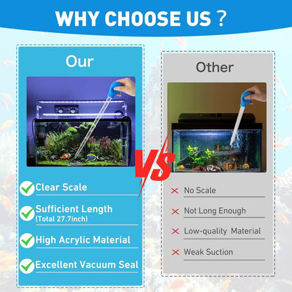 27.7IN Extra Long Turkey Baster for Aquarium, 50ml Aquarium Water Changer Siphon for Fish Tank Cleaning, Waste Remover for Aquarium, Blue