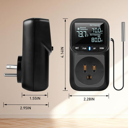 Diymore Digital Temperature Controller Outlet,1800W Plug in Thermostat,Heating Cooling Mode,120V Incubator Room Thermometers Gauge Reptile Thermostat Greenhouse Thermomete for House Pool Thermometer