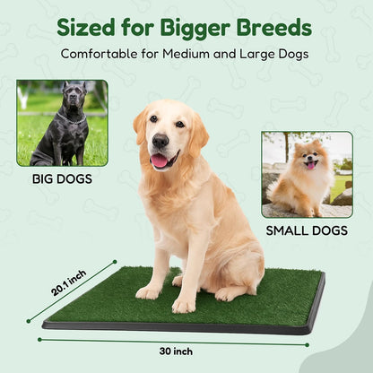 Dog Grass Pad with Tray, Large 30x20in Reusable Artificial Grass Pee Pad for Dogs & Puppy Potty Training Litter Box for Indoor & Outdoor Use